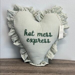 “Hot Mess Express” Heart Embroidered Pillow 💚